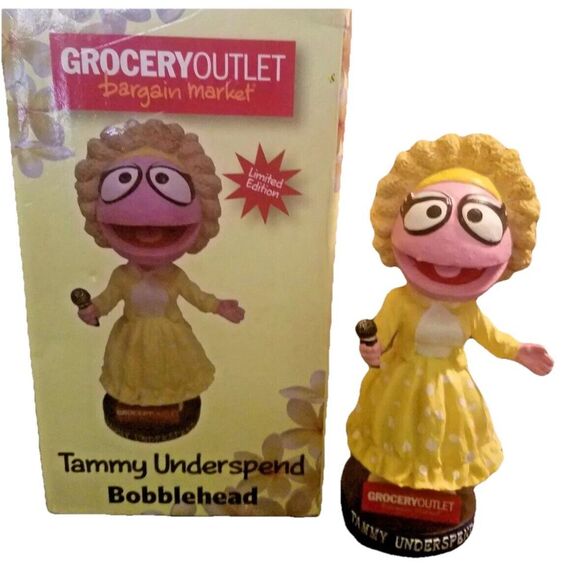 GROCERY OUTLET BARGAIN MARKET " LIMITED EDITION" TAMMY UNDER SPEND BOBBLE HEAD - Picture 1 of 16